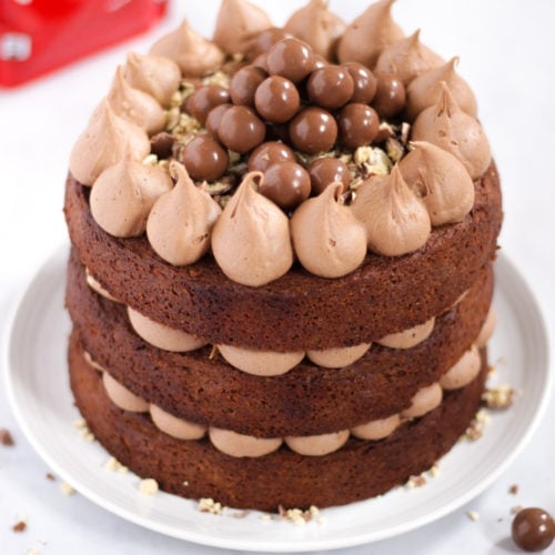 Chocolate Malteser cake with Malteasers in background
