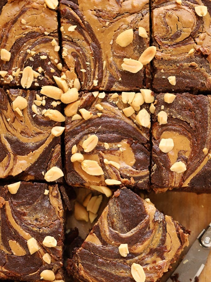 Gooey chewy chocolate peanut butter brownies.