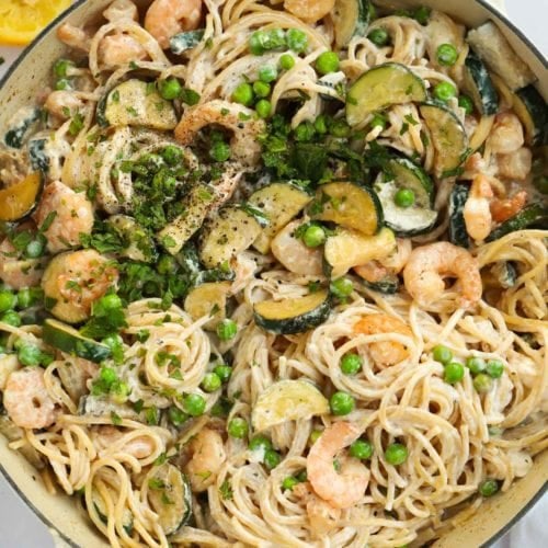 Easy prawn pasta recipe with creamy garlic sauce