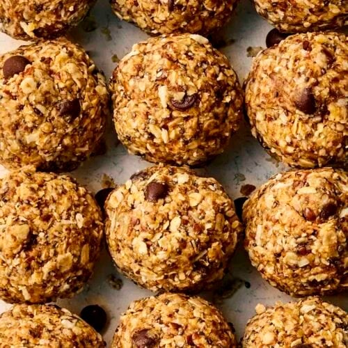 Three rows of rolled up healthy, vegan Energy Bites.